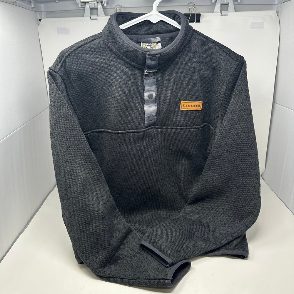 Cinch Pullover Boys XL 14 Gray Sweater Snap Mock Neck Western Marl Knit Pockets